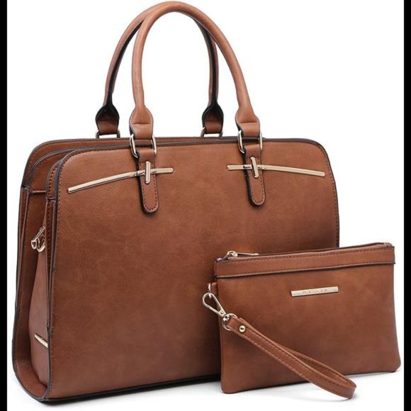 2 Pcs Vegan Leather Women Handbag Wallet Tote Bag Shoulder Bag w/ 3 Compartments - Picture 1 of 5